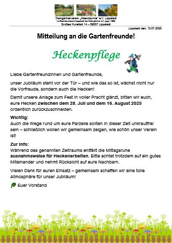 Vorschau für Heckenpflege Juli 2025