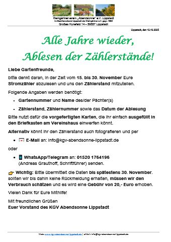 Vorschau für Ablesen der Zählerstände!