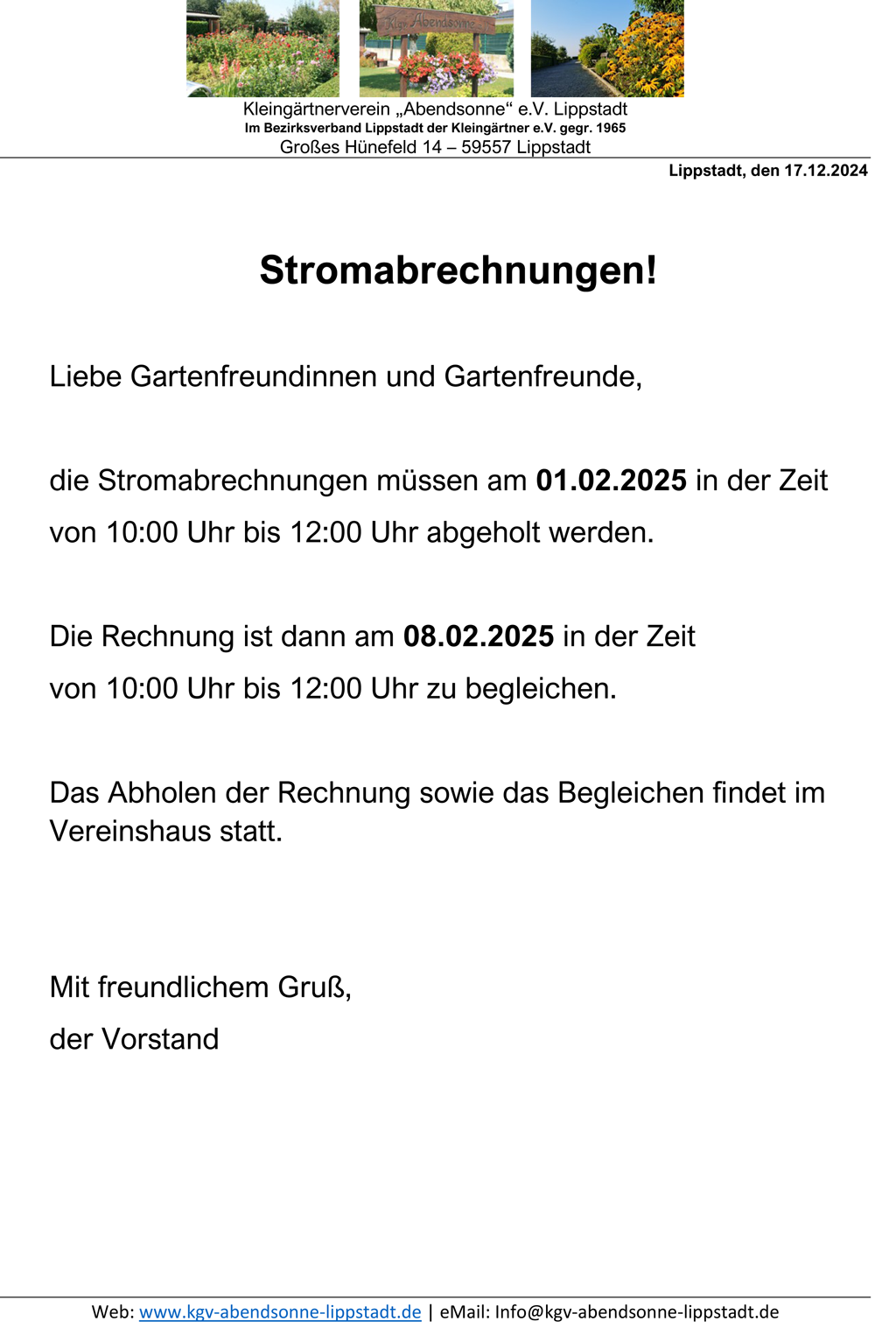Abholung und Begleichung der Stromabrechnung 2024