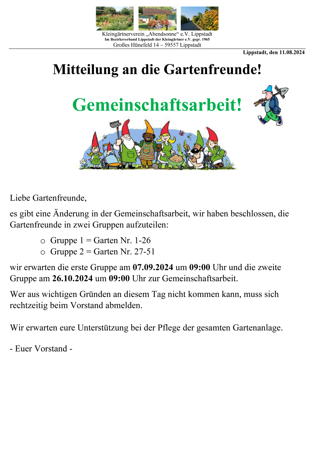 Gemeinschaftsarbeit am 07.09.2024
