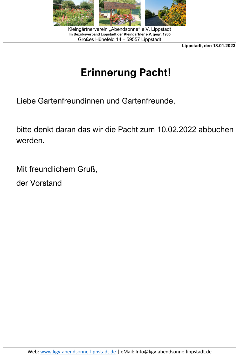Erinnerung Pacht - 2023