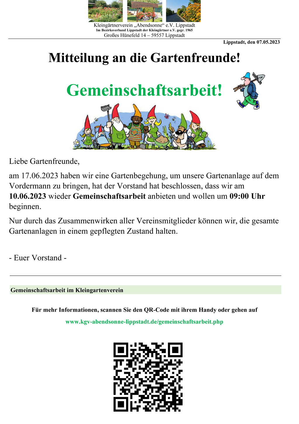 Gemeinschaftsarbeit am 10.06.2023