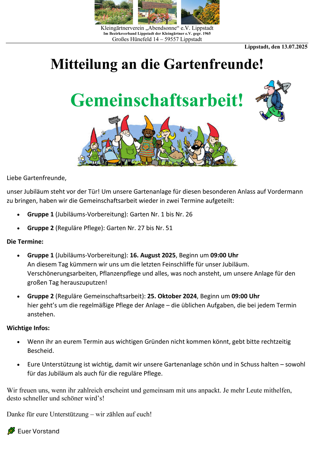Gemeinschaftsarbeit am 16.08.2025 Gruppe 1 / am 25.10.2025 Gruppe 2