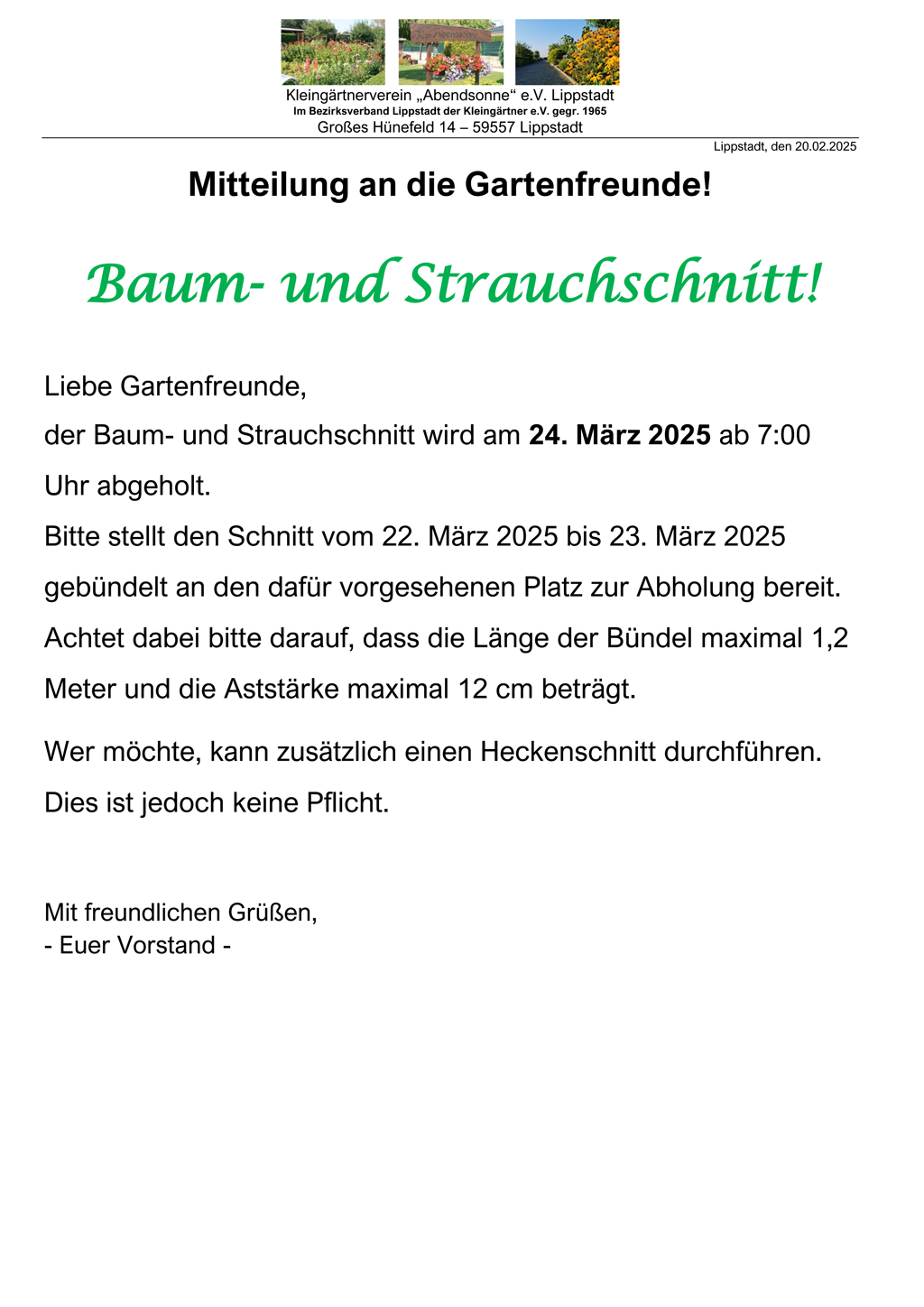 Baum- und Strauchschnitt am 24.03.2025