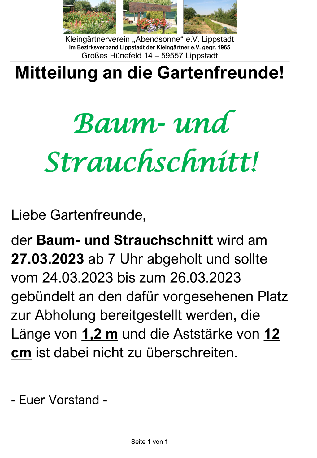 Baum- und Strauchschnitt am 27.03.2023
