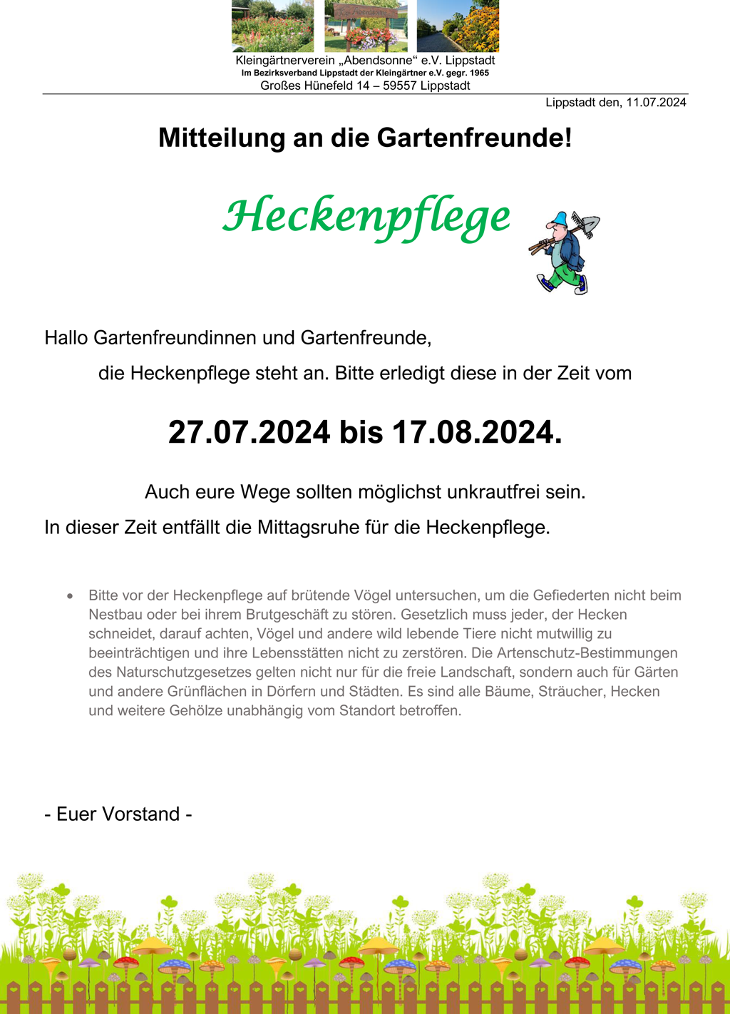 Heckenpflege vom 27.07.24 - 17.08.24